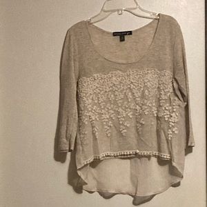 Living Doll Sheer Cropped Embroidered Long Sleeve Top